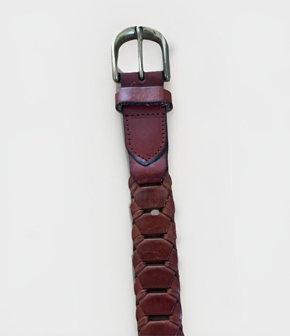Braided Leather Belt Size 44” Brass Buckle Brown